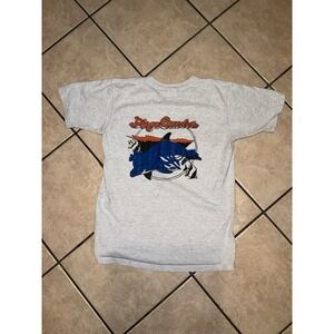 Vintage Diego Garcia Shark Graphic T-Shirt Gray Small MJ Soffe Made in USA